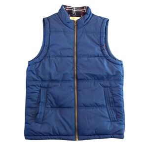 Weatherproof Puffer Vest Blue Plaid Flannel Lined Full Zip Hiking Mens M Vintage